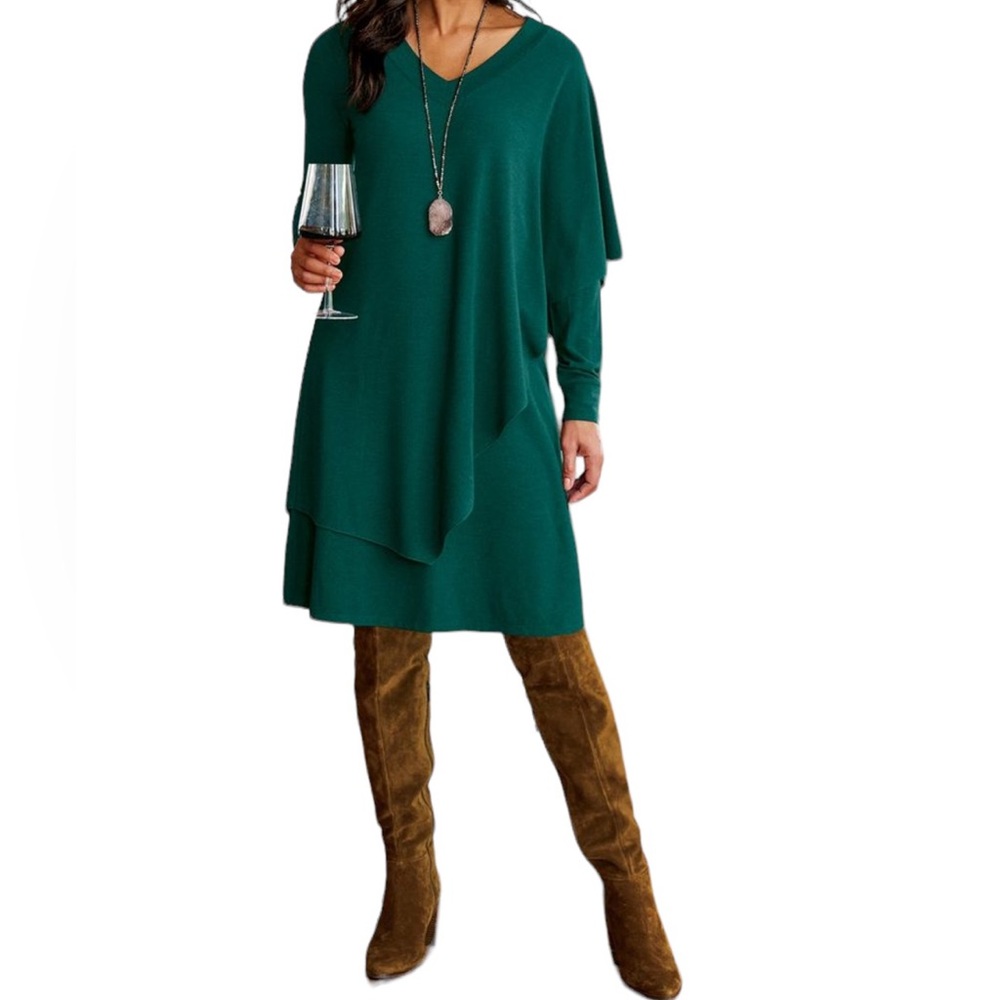 Soft Surroundings Draped Knit Marla Dress in Jewel Green S